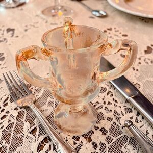 Antique Pink Glass Toothpick Holder 3 .5 Inch Loving Cup Shape